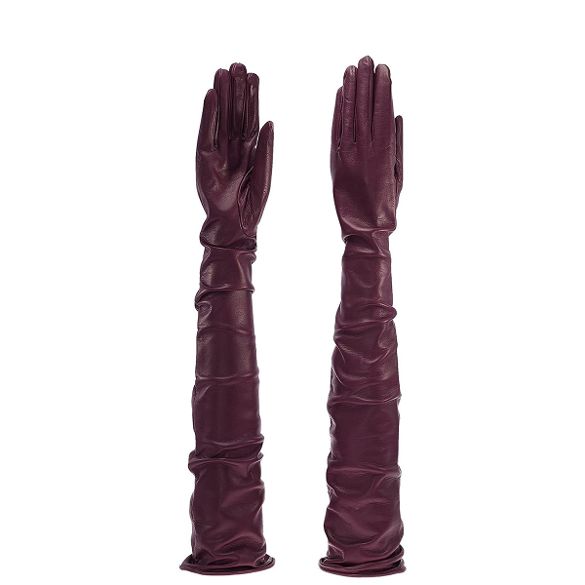 women's long opera leather gloves bordeaux
