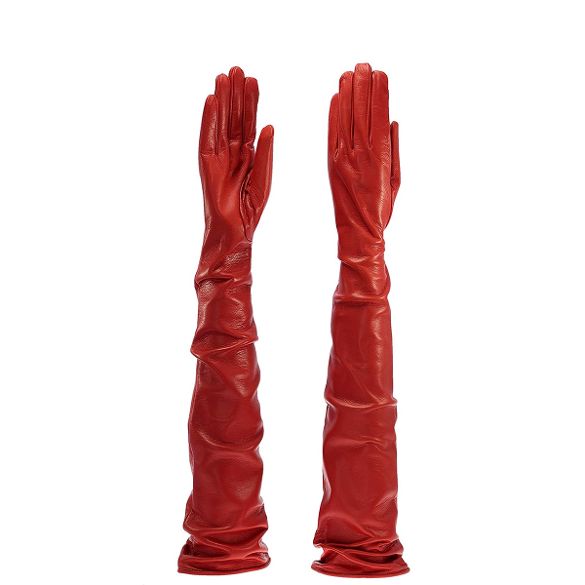 women's long opera leather gloves red