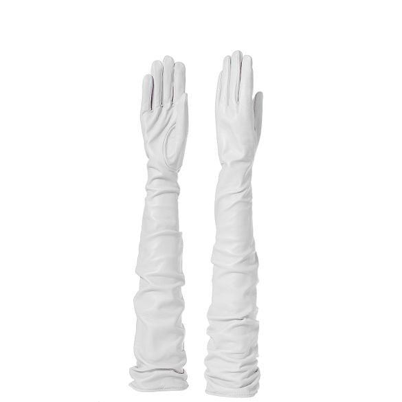 women's long opera leather gloves white