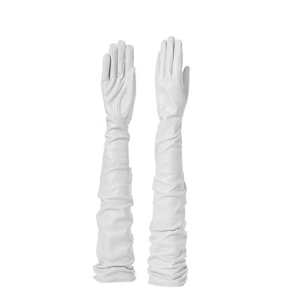 long leather gloves white